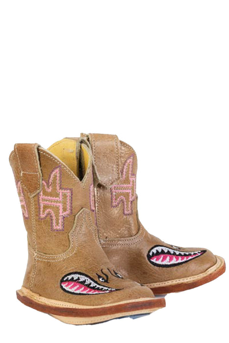 Tin Haul Infant Girls Pretty in Pink Teething Brown/Pink Leather Cowboy Boots