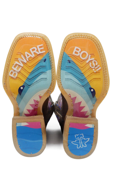 Tin Haul Kids Unisex Jawsome I Dont Bite Brown Leather Cowboy Boots