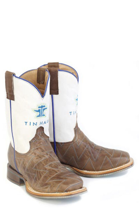 Tin Haul Kids Unisex Master Blaster Brown/White Leather Cowboy Boots
