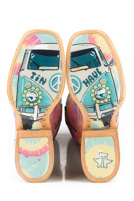 Tin Haul Womens Groovy Tie Dye Camper Multi-Color Leather Cowboy Boots