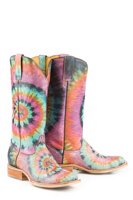 Tin Haul Womens Groovy Tie Dye Camper Multi-Color Leather Cowboy Boots