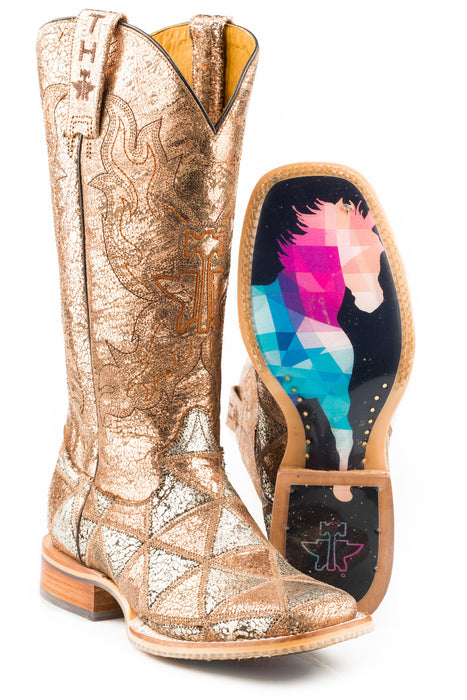 Tin Haul Womens Mish Mash Geometric Copper/Silver Leather Cowboy Boots