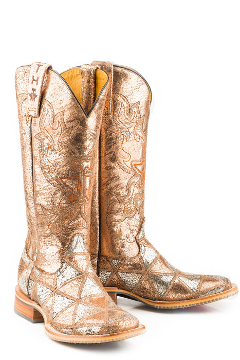 Tin Haul Womens Mish Mash Geometric Copper/Silver Leather Cowboy Boots