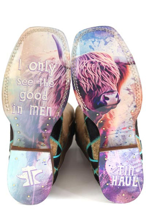 Tin Haul Womens Good In Men Pet Me Brown Leather 11in Cowboy Boots