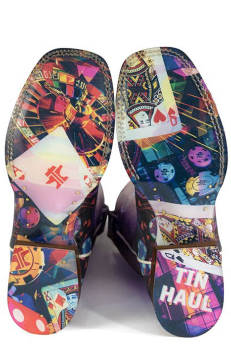 Tin Haul Womens Lady Luck Black/Purple Leather Games of Chance Cowboy Boots