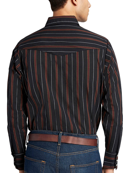 Ely and Walker Mens Stripe Western Snap Black Poly/Cotton L/S Shirt