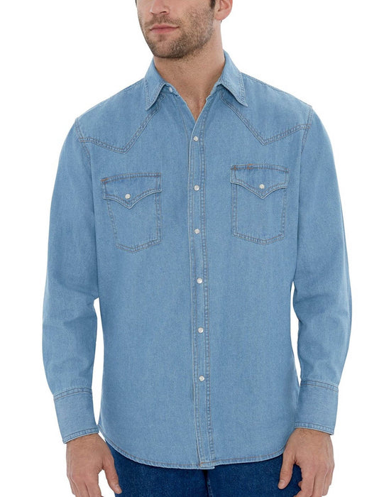 Ely and Walker Mens Washed Snap Denim 100% Cotton L/S Shirt