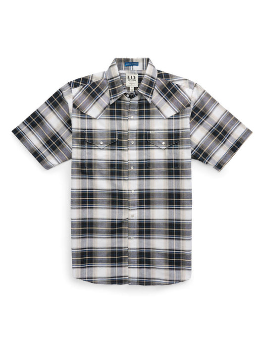 Ely and Walker Mens Wrinkle Resistance Plaid Navy Poly/Cotton S/S Shirt