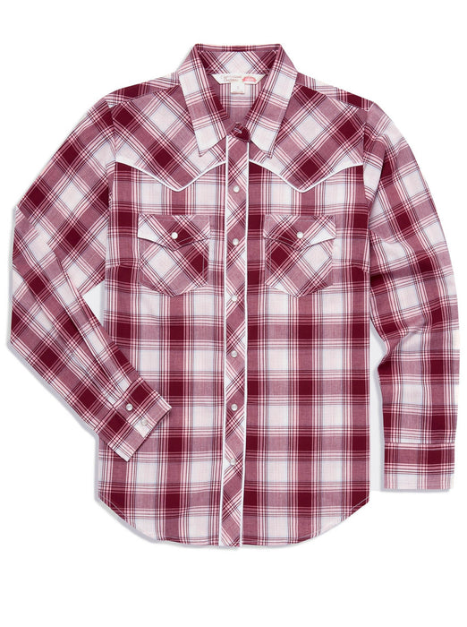 Ely and Walker Womens Western Plaid With Piping Rust Poly/Cotton L/S Shirt