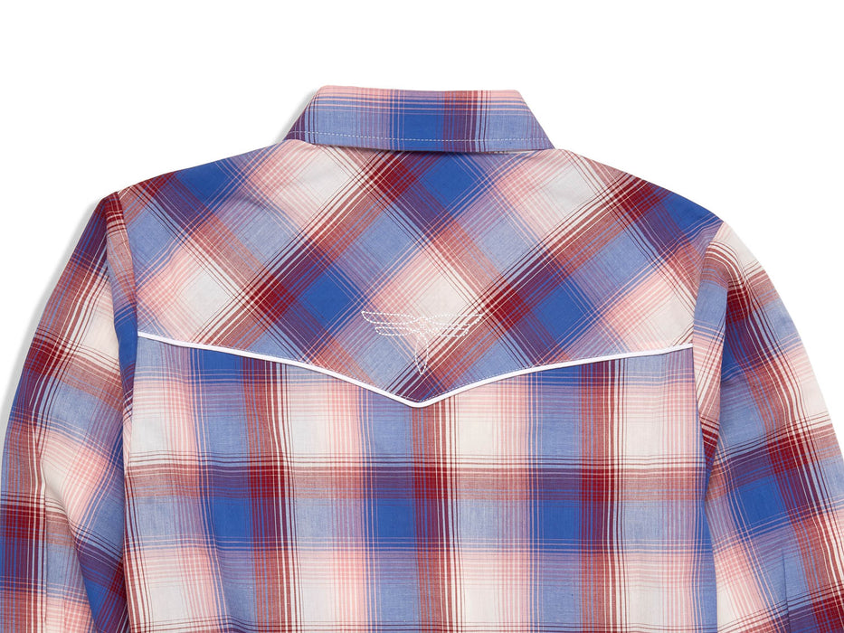 Ely and Walker Womens Bootstitch Embroidery Plaid Burgundy Poly/Cotton L/S Shirt