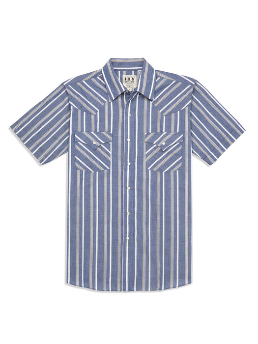 Ely and Walker Mens Stripe Western Snap Blue Poly/Cotton S/S Shirt