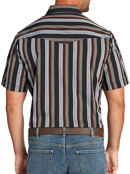 Ely and Walker Mens Stripe Western Snap Burgundy Poly/Cotton S/S Shirt