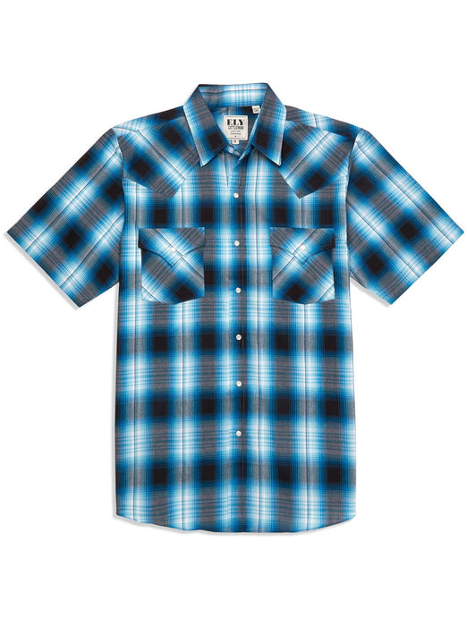 Ely and Walker Mens Plaid Western Snap Turquoise Poly/Cotton S/S Shirt