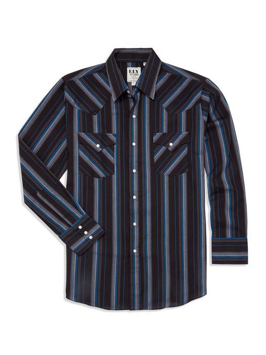 Ely and Walker Mens Stripe Western Snap Black Poly/Cotton L/S Shirt