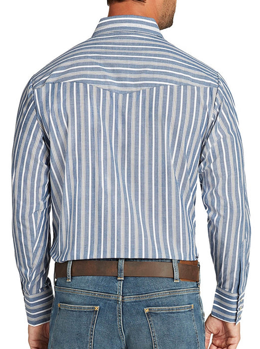 Ely and Walker Mens Stripe Western Snap Blue Poly/Cotton L/S Shirt