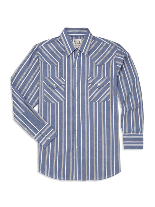 Ely and Walker Mens Stripe Western Snap Blue Poly/Cotton L/S Shirt