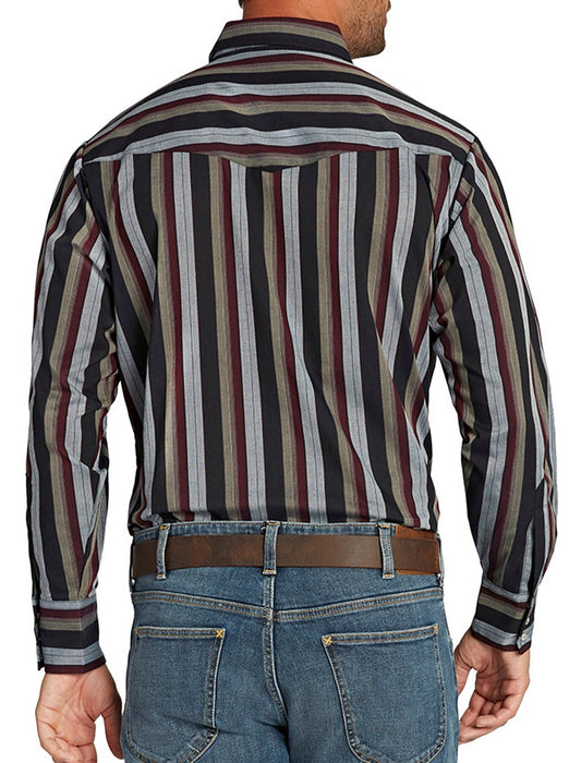 Ely and Walker Mens Stripe Western Snap Blue Poly/Cotton L/S Shirt