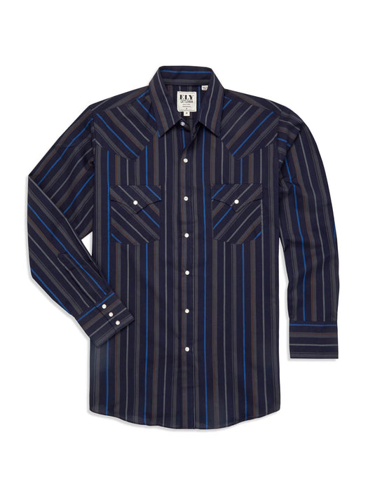 Ely and Walker Mens Stripe Western Snap Navy Poly/Cotton L/S Shirt