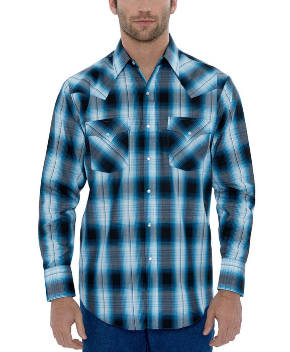 Ely and Walker Mens Plaid Western Snap Turquoise Poly/Cotton L/S Shirt