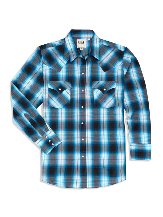 Ely and Walker Mens Plaid Western Snap Turquoise Poly/Cotton L/S Shirt