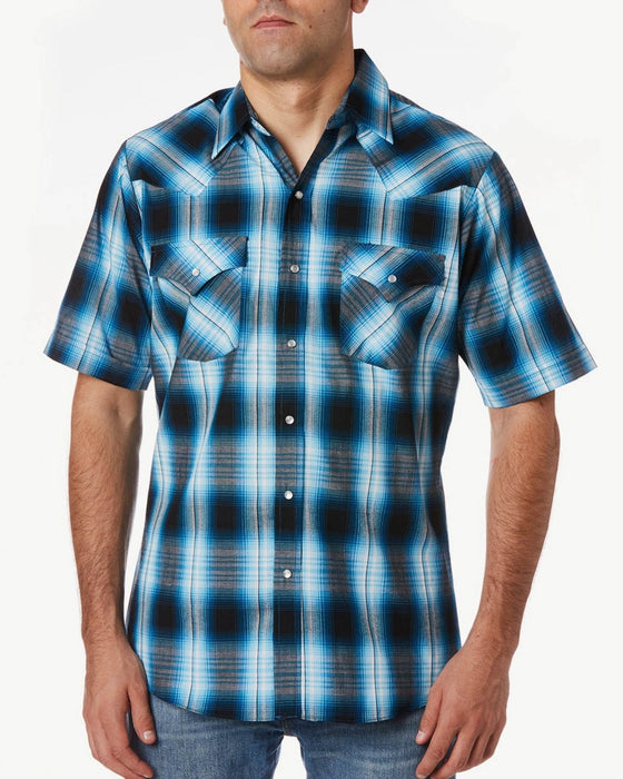 Ely and Walker Mens Plaid Western Snap Turquoise Poly/Cotton S/S Shirt