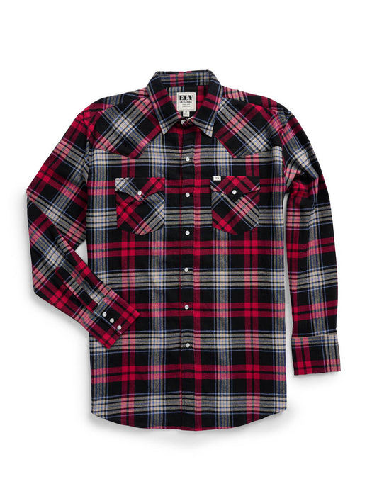 Ely and Walker Mens Western Plaid Flannel Black/Red 100% Cotton L/S Shirt