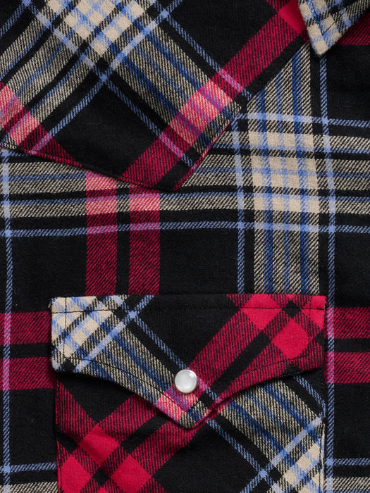 Ely and Walker Mens Western Plaid Flannel Black/Red 100% Cotton L/S Shirt