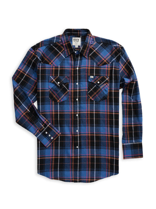Ely and Walker Mens Western Plaid Flannel Blue 100% Cotton L/S Shirt