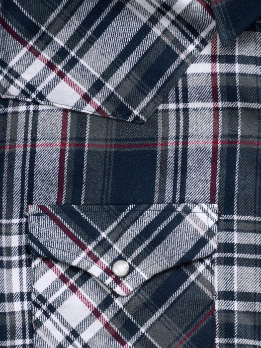 Ely and Walker Mens Western Plaid Flannel Indigo 100% Cotton L/S Shirt