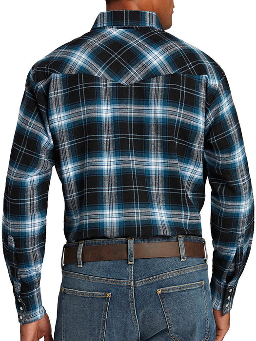 Ely and Walker Mens Western Brawny Flannel Black/Blue 100% Cotton L/S Shirt