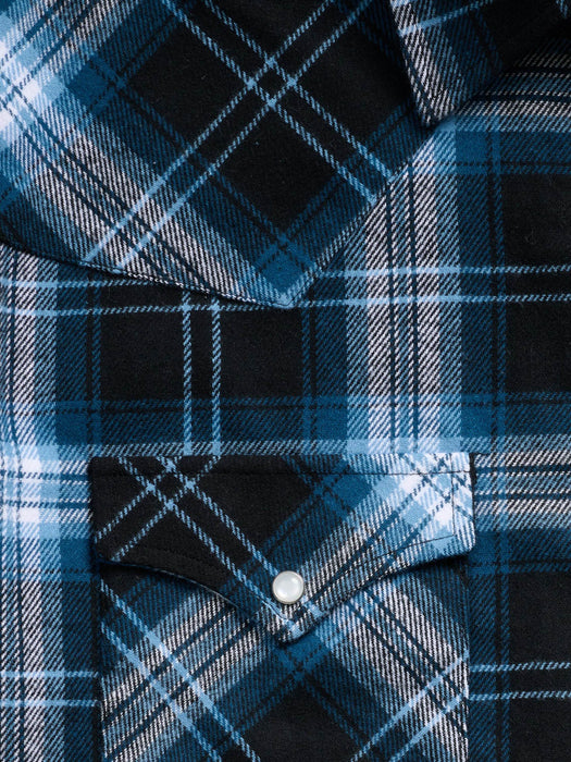 Ely and Walker Mens Western Brawny Flannel Black/Blue 100% Cotton L/S Shirt
