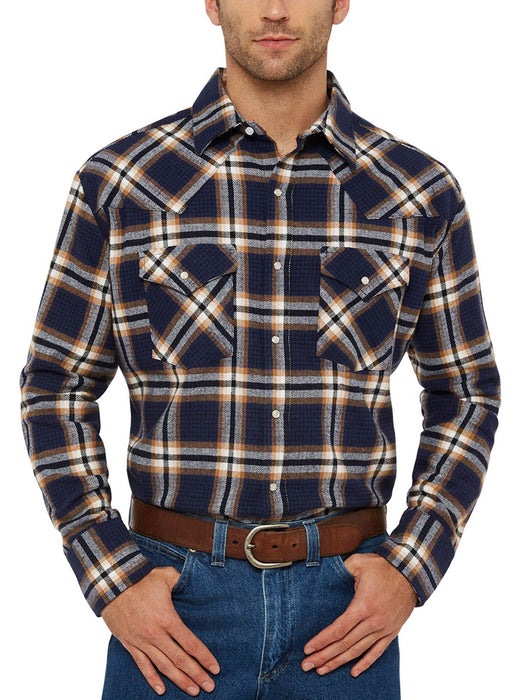Ely and Walker Mens Western Brawny Flannel Navy 100% Cotton L/S Shirt