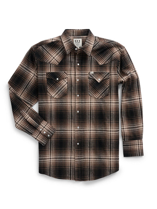 Ely and Walker Mens Western Brawny Flannel Brown/Tan 100% Cotton L/S Shirt
