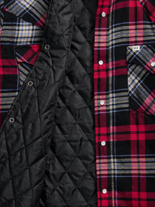 Ely and Walker Mens Western Quilted Flannel Red/Black 100% Cotton Cotton Jacket