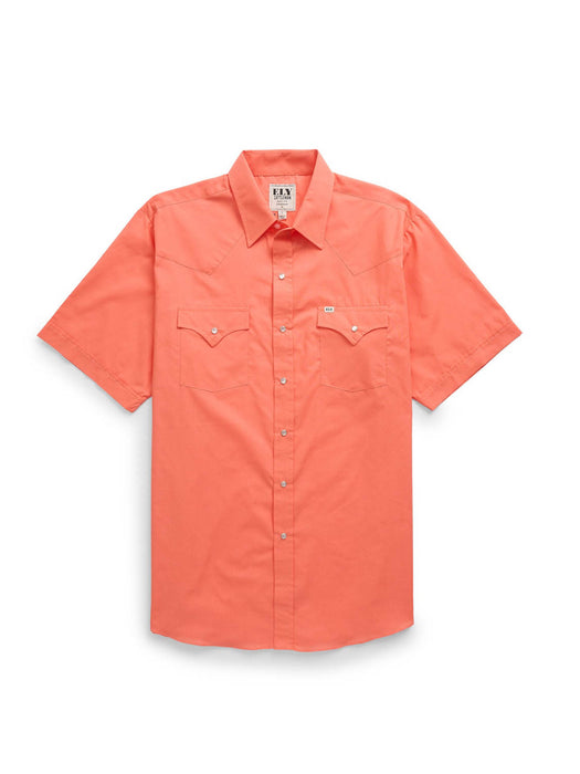 Ely and Walker Mens Solid Western Snap Coral Poly/Cotton S/S Shirt