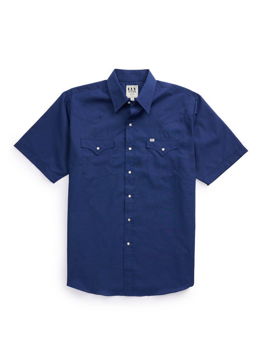 Ely and Walker Mens Western Solid Navy Poly/Cotton S/S Shirt