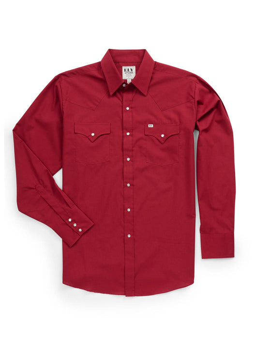 Ely and Walker Mens Western Solid Ruby Poly/Cotton L/S Shirt