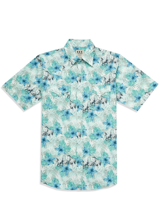 Ely and Walker Mens Hawaiian Horse Print Tan 100% Cotton S/S Shirt