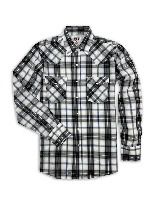 Ely and Walker Mens Pro Vented Plaid Black/White Poly/Cotton L/S Shirt