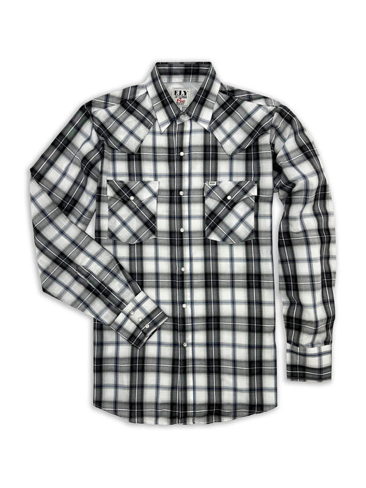 Ely and Walker Mens Pro Vented Plaid Black/White Poly/Cotton L/S Shirt