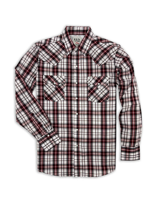 Ely and Walker Mens Pro Vented Plaid Black/White Poly/Cotton L/S Shirt