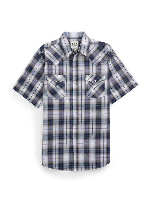 Ely and Walker Mens Western Plaid Snap Burgundy Poly/Cotton S/S Shirt