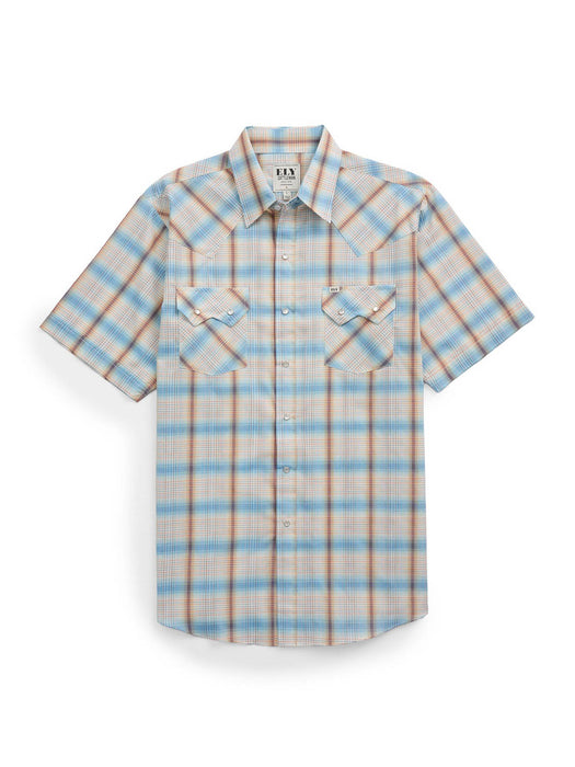 Ely and Walker Mens Western Plaid Snap Light Blue Poly/Cotton S/S Shirt