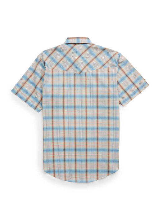Ely and Walker Mens Western Plaid Snap Light Blue Poly/Cotton S/S Shirt
