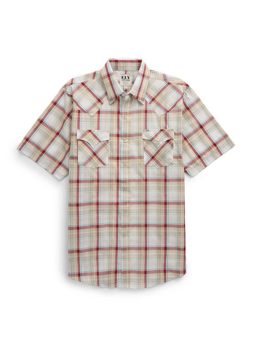 Ely and Walker Mens Western Plaid Snap Ecru Poly/Cotton S/S Shirt