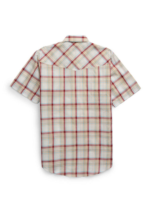 Ely and Walker Mens Western Plaid Snap Ecru Poly/Cotton S/S Shirt