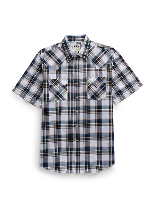 Ely and Walker Mens Western Plaid Snap Ecru Poly/Cotton S/S Shirt