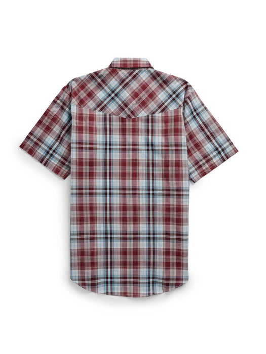 Ely and Walker Mens Western Plaid Snap Burgundy Poly/Cotton S/S Shirt