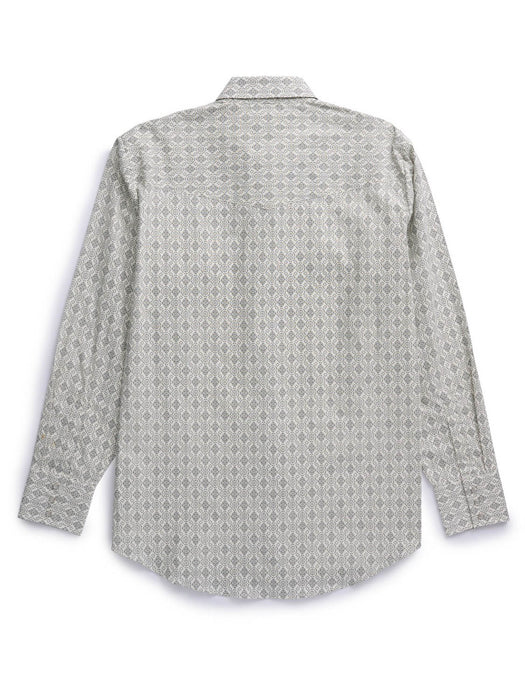 Ely and Walker Mens Western Medallion Snap Ecru/Black 100% Cotton L/S Shirt