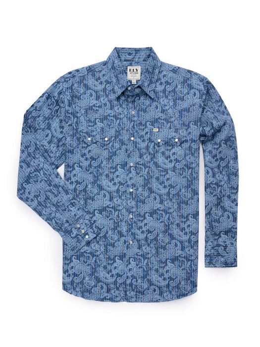Ely and Walker Mens Western Paisley Print Denim Blue 100% Cotton L/S Shirt